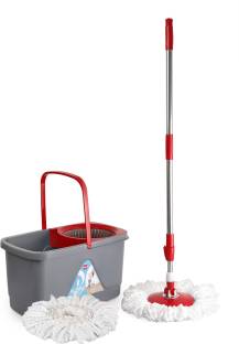 cello Kleeno Total Clean 360 Degree Bucket Spin Mop with 1 Extra Micro Fiber Refill Mop