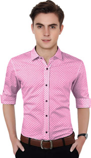 Men Polka Print Casual Pink Shirt Price