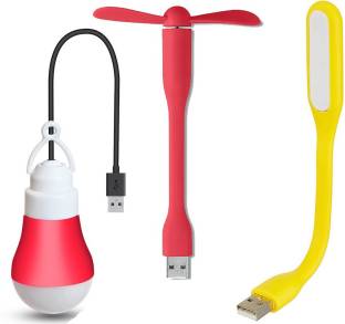 EverMart Long USB Wire Bulb (5W) + USB Fan & Light Compatible with Any USB Port Like Laptop/Computer/Power Bank/Adaptor (1 Set) Combo Gadget Deals of Usb Light + Fan + Bulb USB Fan