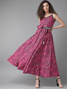 aks women red printed maxi dress
