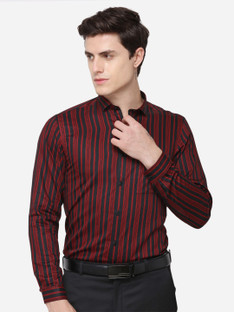 Buy Greenfibre Men Striped Formal Red 