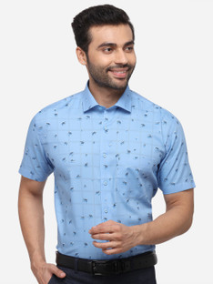 Jade Blue Men Printed Formal Blue Shirt 