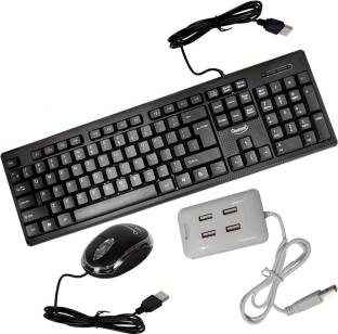 QUANTUM QHM 7406 WIRED KEYBOARD WITH QHM 222 WIRED MOUSE AND QHM 6633 WHITE 4 PORT USB HUB Combo Set