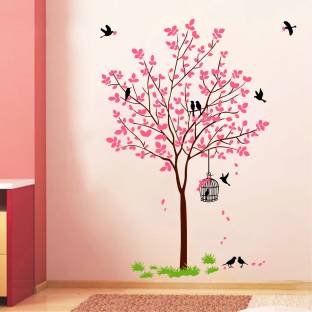 Decal O Decal 1 cm Wall Decals ' Pink Tree With Birds Cage And Nest '(PVC  Vinyl,Multicolour) Self Adhesive Sticker Price in India - Buy Decal O Decal  1 cm Wall Decals '
