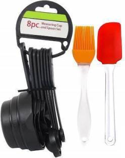 Adnate Pcs Black Plastic Cups, Baking Measurement Measuring Spoon and Silicon Oil Brush Spatula / Spoons Set- Perfect Kitchenware Combo set 8 Pcs Black Plastic Cups, Baking Measurement Measuring Spoon and Silicon Oil Brush Spoons Set Perfect Kitchenware Combo set Black Kitchen Tool Set plastic Round Pastry Brush