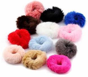 Glaaddo Soft Fluffy Fur Elastic Multicolour Hair Rubber Bands For Kids, Girls And Women (12 Pieces) Hair Rubber Band Rubber Band
