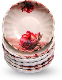 ABC Spring Art Melamine Lotus Round Designer Snacks Serving Bowl Pack Of 6, Bowl Set White Color Microwave Safe Melamine Serving Bowl