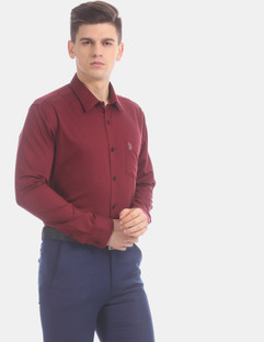 POLO ASSN. Men Solid Formal Red Shirt 
