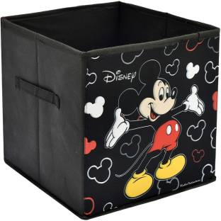 KUBER INDUSTRIES Designer Disney Mickey Mouse Print Non Woven Fabric Foldable Large Size Cloth Storage Box Toy,Books Wardrobe Organiser Cube With Handle (Black) KUBMART02314