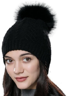 Kolva Black Women's Winter Pom Pom Cap 