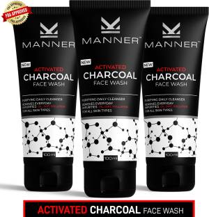 Manner Activated Charcoal  for Oily Skin, Dirt & Pollution Clear Formula, SLS & Paraben Free, Face Wash