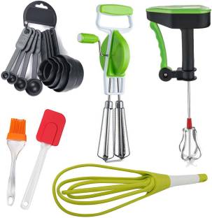 TOPHAVEN KITCHEN TOOL SET KITCHEN TOOL COMBO OF Power Free Hand Blender AND Oil Brush With Spatula AND 8 - Pieces Measuring Spoon Cup AND 2 In 1 Hand Beater AND Silicon 2 In 1 Rotating Whisk Kitchen Tool Set Kitchen Tool Set