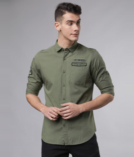 HIGHLANDER Men Solid Casual Green Shirt 