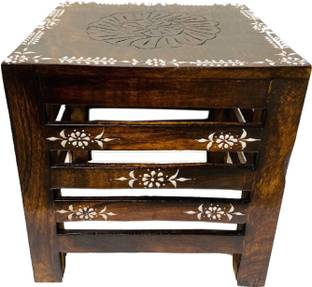 Sk Handicrafts Wooden Handmade Square Finish Stool For Living Room Coffee Table Bed Side Table L X W X H 12 X 12 X 12 Inch Black Solid Wood Side