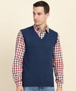Design V Neck Casual Men Blue Sweater 