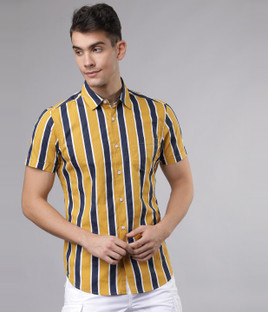 HIGHLANDER Men Striped Casual Dark Blue 