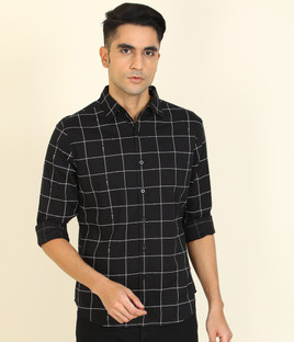 Men Checkered Casual White, Black Shirt 