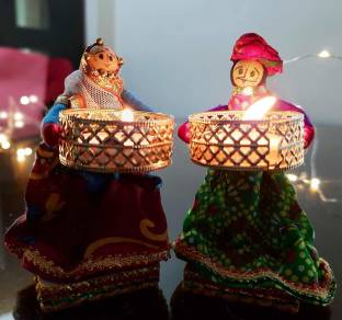 Superior craft Rajasthani Handmade Puppet Style Tealight Candle Holder/ Tealight Holder/Candle Holder for Home Decor Diwali| Christmas| Dussehra| New Year Set of 2 Candle Free (2 Pcs Puppet) Candle