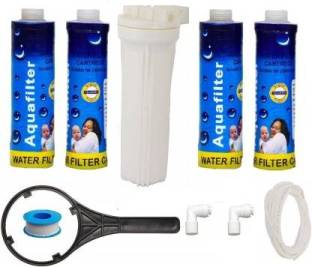 GE FILTRATION Prefilter set kit for all domestic RO water purifier/Complete filter set Pack of (White Prefilter Housing with 4 pcs candle filter 10inch+wrench+elbows+Teflon and pipe 2 meter 1/4) Solid Filter Cartridge