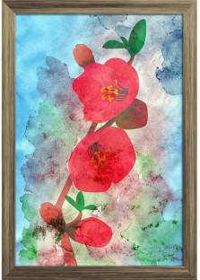 Watercolor Garnet Flower Paper Poster Antique Golden Frame | Top Acrylic Glass 9inch x 13inch (22.9cms x 33cms) Paper Print