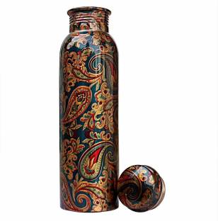 Ayurveda Copper Antique Design Printed Joint Free and Leak Proof Cap 100% Pure Copper Bottel 1000 ml Bottle