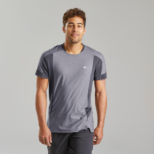 QUECHUA Solid Men Round Neck Grey T 