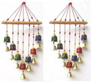 dass traders Dass traders creation Handcrafted Rajasthani Bells Design Wall Hanging Decorative Showpiece - 45 cm Wood Windchime (24 inch, Multicolor) Plastic Windchime