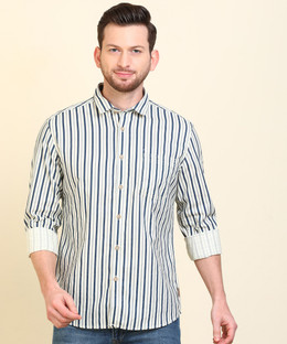 FLYING MACHINE Men Striped Casual Blue 
