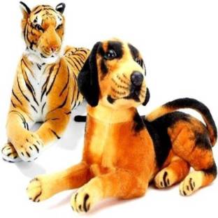 Nihan Enter[prises stuffed Soft Animal Toy for kids/Birthday Gift/Boy/Girl  combo of Tiger and Black Dog - 32 cm - stuffed Soft Animal Toy for  kids/Birthday Gift/Boy/Girl combo of Tiger and Black Dog .