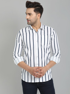 Majestic Man Men Striped Casual White 