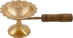 ellegent Wooden Handle Kapoor Aarti Brass Table Diya