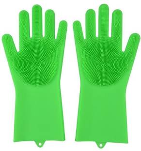Madan Silicone Dish Washing , multipurpose Gloves, Silicon Hand Gloves for Kitchen Dishwashing and Pet Grooming, Great for Washing Dish, Car, Bathroom (Multicolor, 1 Pair) Wet and Dry Glove (Free Size) Glove