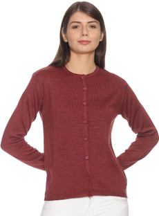 Round Neck Casual Women Maroon Sweater 
