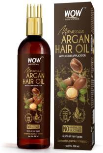 WOW SKIN SCIENCE Moroccan Argan Hair Oil - WITH COMB APPLICATOR - Cold Pressed - No Mineral Oil & Silicones - 200mL Hair Oil