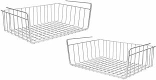 SHAFIRE Under Shelf Basket Wire Rack Easily Slides Under Shelves for Extra Cabinet Storage (2PCS, Silver) Utensil Kitchen Rack