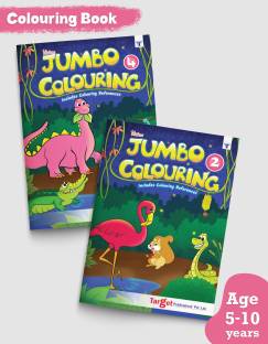 Blossom Jumbo Creative Colouring Books Combo For Kids | 5 To 10 Years Old | Best Gift To Children For Drawing, Coloring And Painting With Colour Reference Guide | Level 2 And 4 | 2 Books | A3 Size