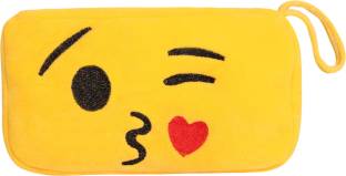 Kiddiewink Yellow Wink & Kiss Emoji Cute Soft Plush Cartoon Character Pouches/Birthday Return Gift/ School Supply Pouch Case With Smooth Zipper 1 Pencil Box Art Canvas Pencil Box
