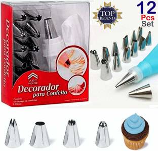 ZURU BUNCH 12 Pieces Set & Measuring Spoons & Cups | Frosting Icing Piping Bag Tips | 12 Different Designs Steel Nozzles | Cake Decorating & Measuring Tools Cake Decoration Icing Set