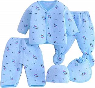 Alya New Born Baby Winter Wear Baby Clothes 5Pieces Sets Cartoon Printed Keeps warm Cotton Baby Boys Girls Unisex Baby Fleece/ Baby Suit Falalen Infant Clothes First Gift For New Borns/ Toddlers/Infants