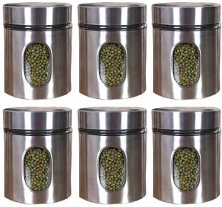Femora Clear Glass Steel Window Jars for Kitchen Storage (300 ML) 6 Piece Spice Set
