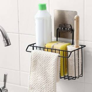 AMMEDARSHAN sink Caddy Organizer Metal Iron Sponge Holder Rack Drain Rack Basket for Kitchen Brush Soap Dish-Washing Liquid, Towel Rack, Shampoo, Cosmetic Bottle Stand Iron Wall Shelf