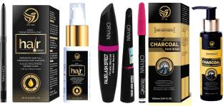 Crynn Smudge Proof HDA64 Makeup Beauty Kajal & Extra Strength Revitalising Hair Serum & Rosedale 3in1 Eyeliner , Mascara , Eyebrow Pencil & Deep Charcoal Skin Science Face Wash