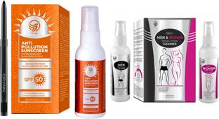Crynn Smudge Proof HDA64 Makeup Beauty Kajal & Anti Pollution Water Resistant SPF 50 Sunscreen Lotion With Broad Spectrum UVA & UVB Protection & Daily Men & Women Intimate Hygiene Cleanser Gel Wash