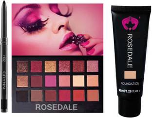 Crynn Smudge Proof Essential Makeup HD2 Beauty Kajal & Rosedale Rose Gold Remastered Eyeshadow Palette & Glazed Blushed Face & Body Foundation