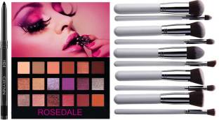 Crynn Smudge Proof Essential Makeup HD3 Beauty Kajal & Rosedale Desert Dusk Blushed New York Eyeshadow Palette & Set of 12 Porfessional White Makeup Brush