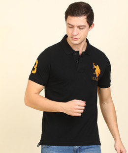 POLO ASSN. Solid Men Polo Neck Black 
