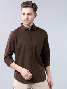 HIGHLANDER Men Solid Casual Brown Shirt