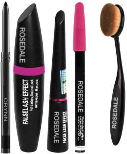 Crynn Smudge Proof Essential Makeup HD9 Beauty Kajal & Rosedale 3in1 Eyeliner , Mascara , Eyebrow Pencil & Professional Oval Shape Naked Makeup Brush