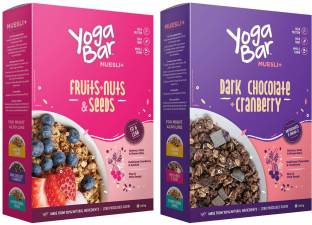Yogabar Muesli Super Saver Combo | 400gx2 | 92% Fruit and Nuts & Seeds + Wholegrains | Dark Chocolate & Cranberry | Healthy Diet Breakfast Cereal Rich in Protein, Anti-Oxidants & Omega3