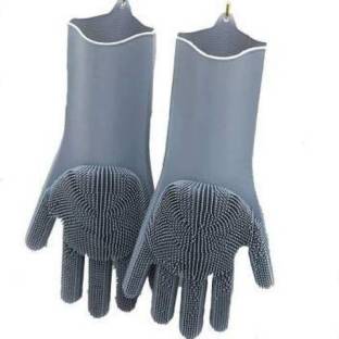 RR GROUP Gloves with Scrubber, Silicone Cleaning Reusable Scrub Gloves for Wash Dish,Kitchen, Bathroom Wet and Dry Glove
